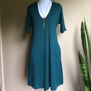 Emerald Green Dress with 3/4 Sleeves & Pockets